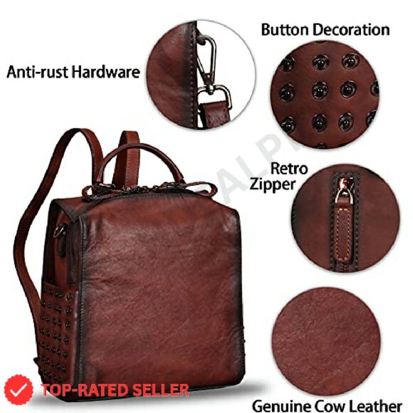 Genuine Leather Convertible Backpack Satchel Daypack Shoulder Bag Purse Chic - Picture 7 of 8